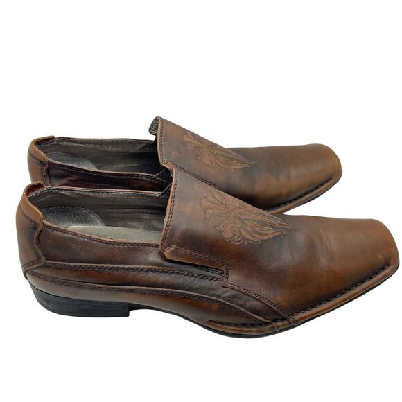 Mark Nason Loafers Shoes Gothic Sword Cross Lounge Brown Leather Square Toe 8.5 main image 8